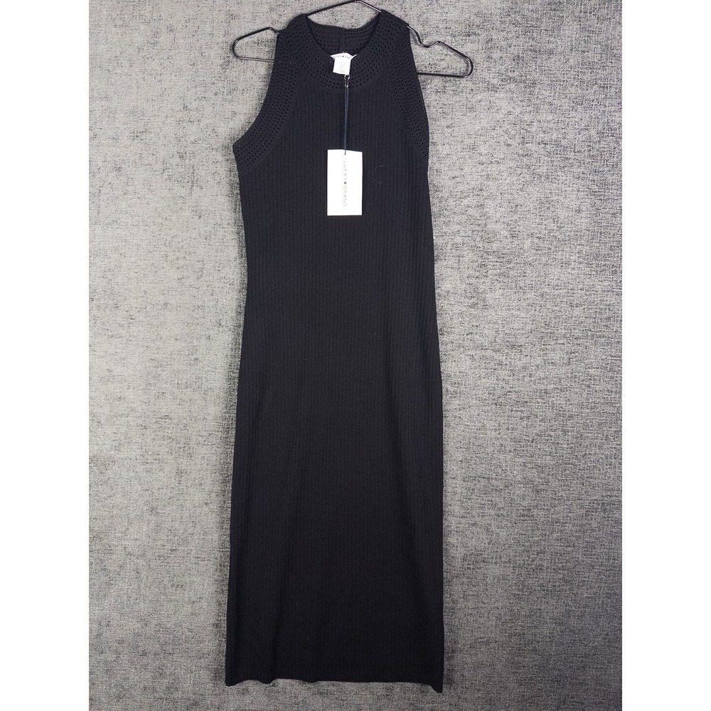NWT Lucky Brand Maxi Dress Womens S Black Ribbed Crochet Sleeveless Beachy Coast